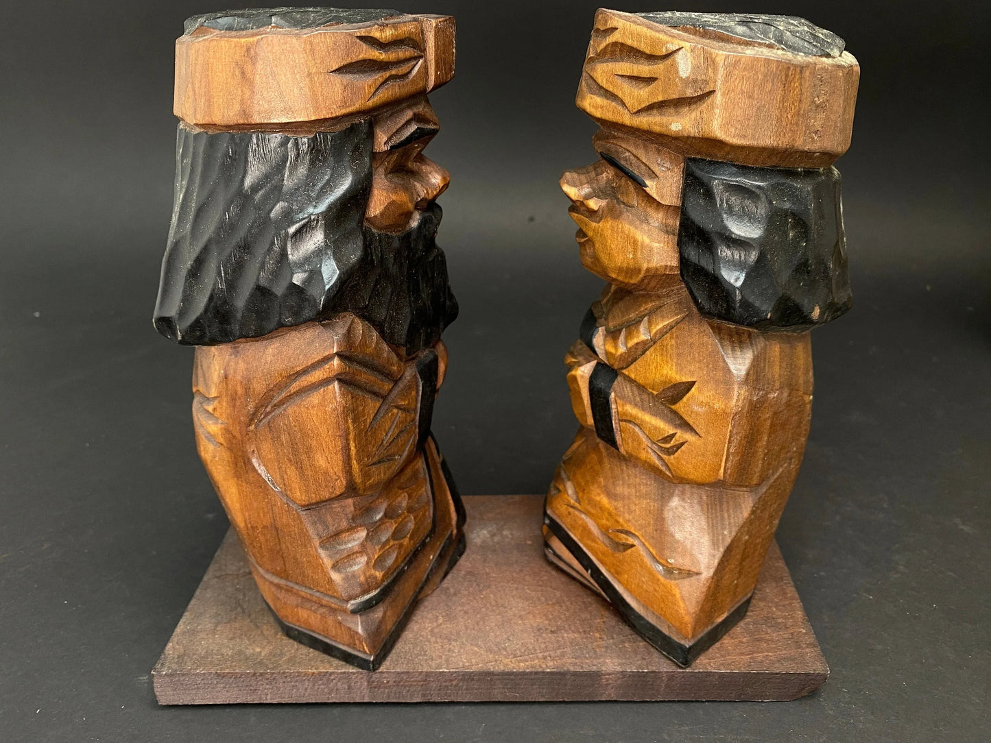 Nippon Wood Doll, couple Ainu Kokeshi Wood Crafts, Japanese Folk Art with gift box, 7.5"H Hokkaido Souvenir Wood Carving