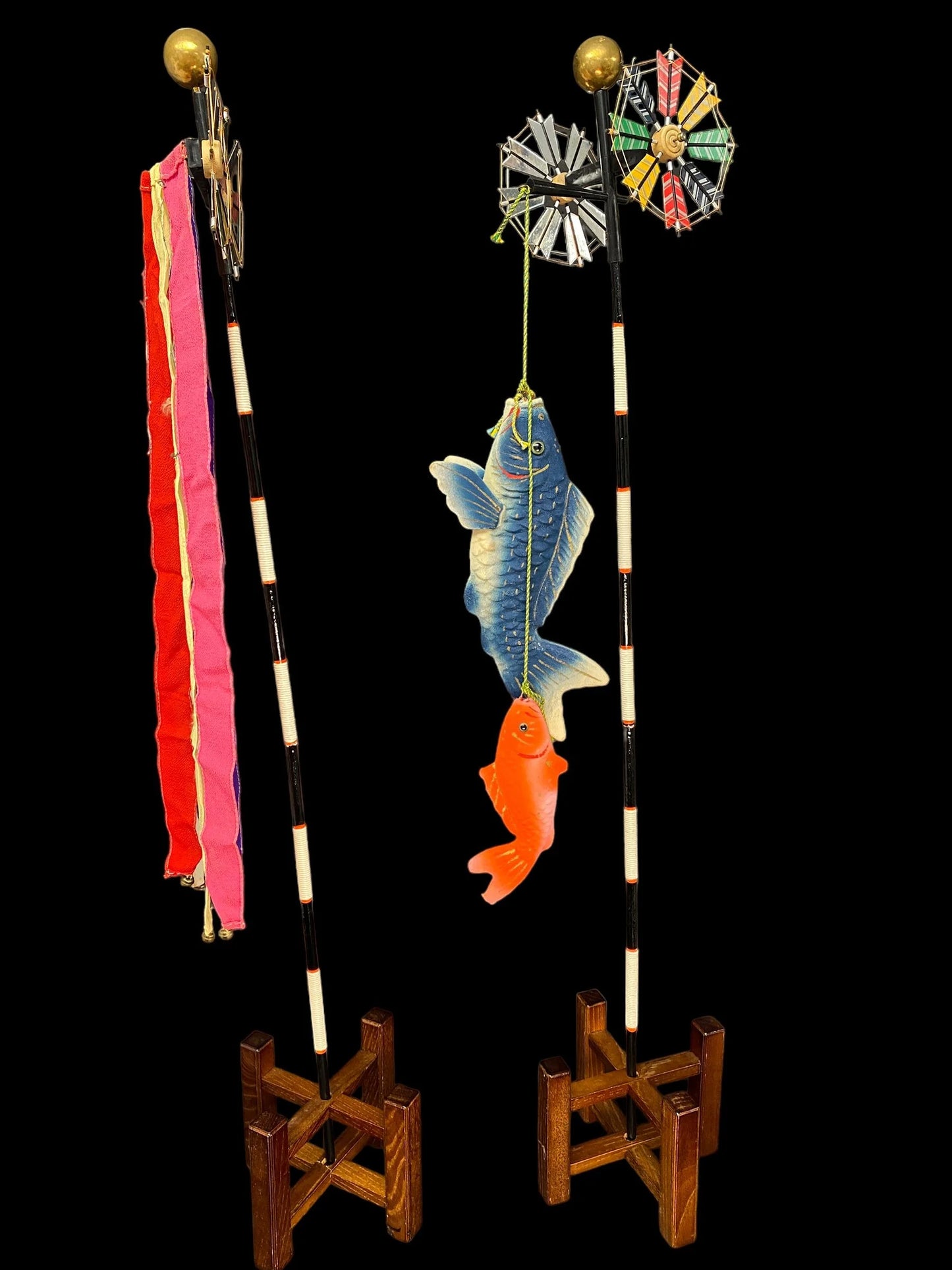 Japanese Koinobori Carp streamers, Vtg, Samurai Armor Bow,  Samurai Arrow Sword Replica Display, Children's Day
