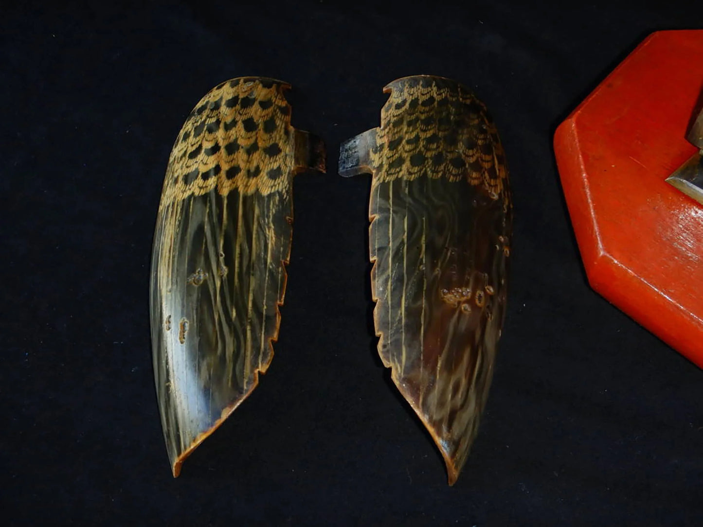 Japanese Water Buffalo Horn Fugurine: H23” Animal Horn art Hawk Eagle table decor,