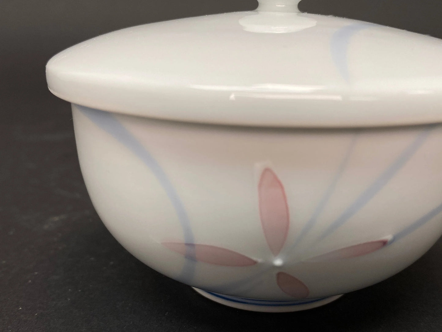 Handmade Custard Bowl High quality lidded Savory Egg bowl, Made in Japan, thin porcelain, White, Elegant Floral Pattern