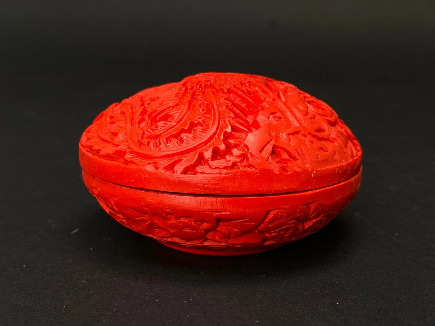 Japanese Red pill box rare, incense box vintage, Vintage Phoenix Hand carved incense container