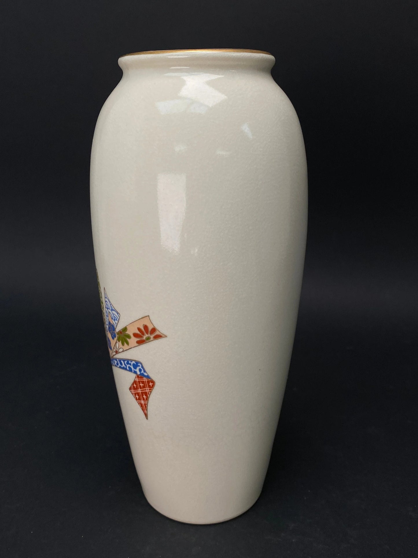 Antique Mizusashi Ninsei Style IKEBANA Vase signed, wooden box gift box, luxury table decor, made in Japan