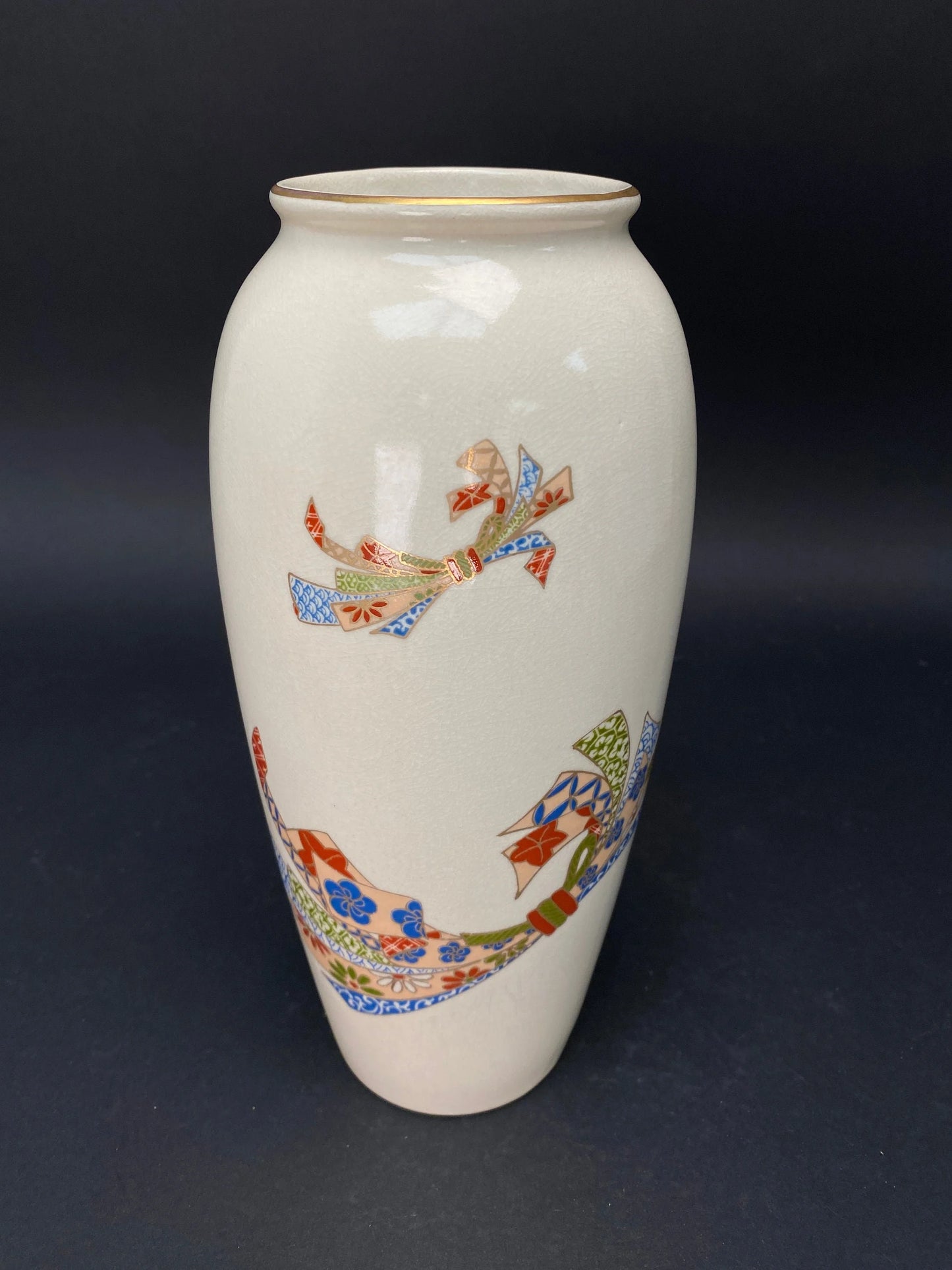 Antique Mizusashi Ninsei Style IKEBANA Vase signed, wooden box gift box, luxury table decor, made in Japan
