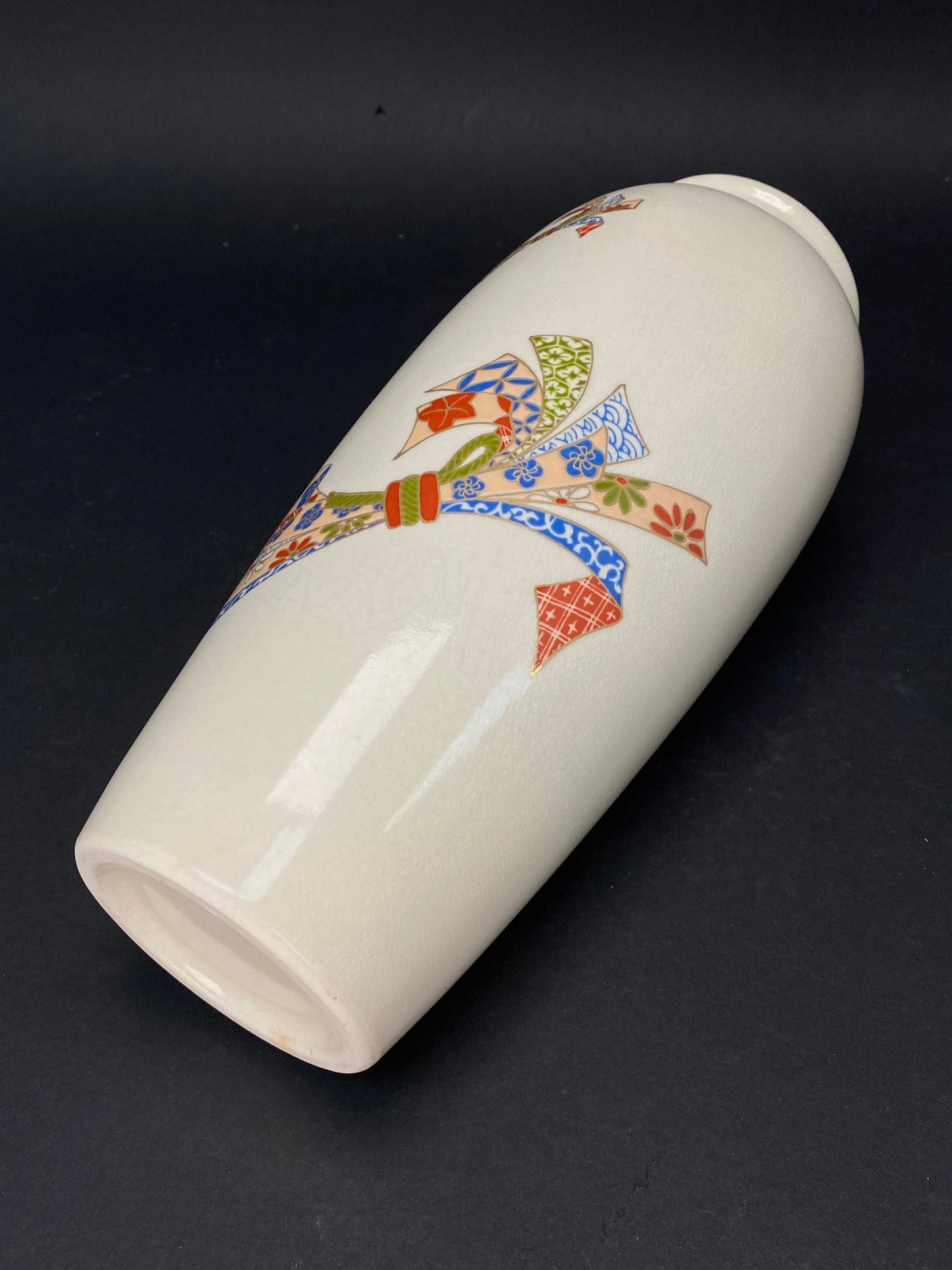 Antique Mizusashi Ninsei Style IKEBANA Vase signed, wooden box gift box, luxury table decor, made in Japan