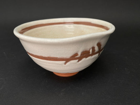 Japanese Tea Bowl Signed, Beige Chawan with freestyle design, Made in Japan