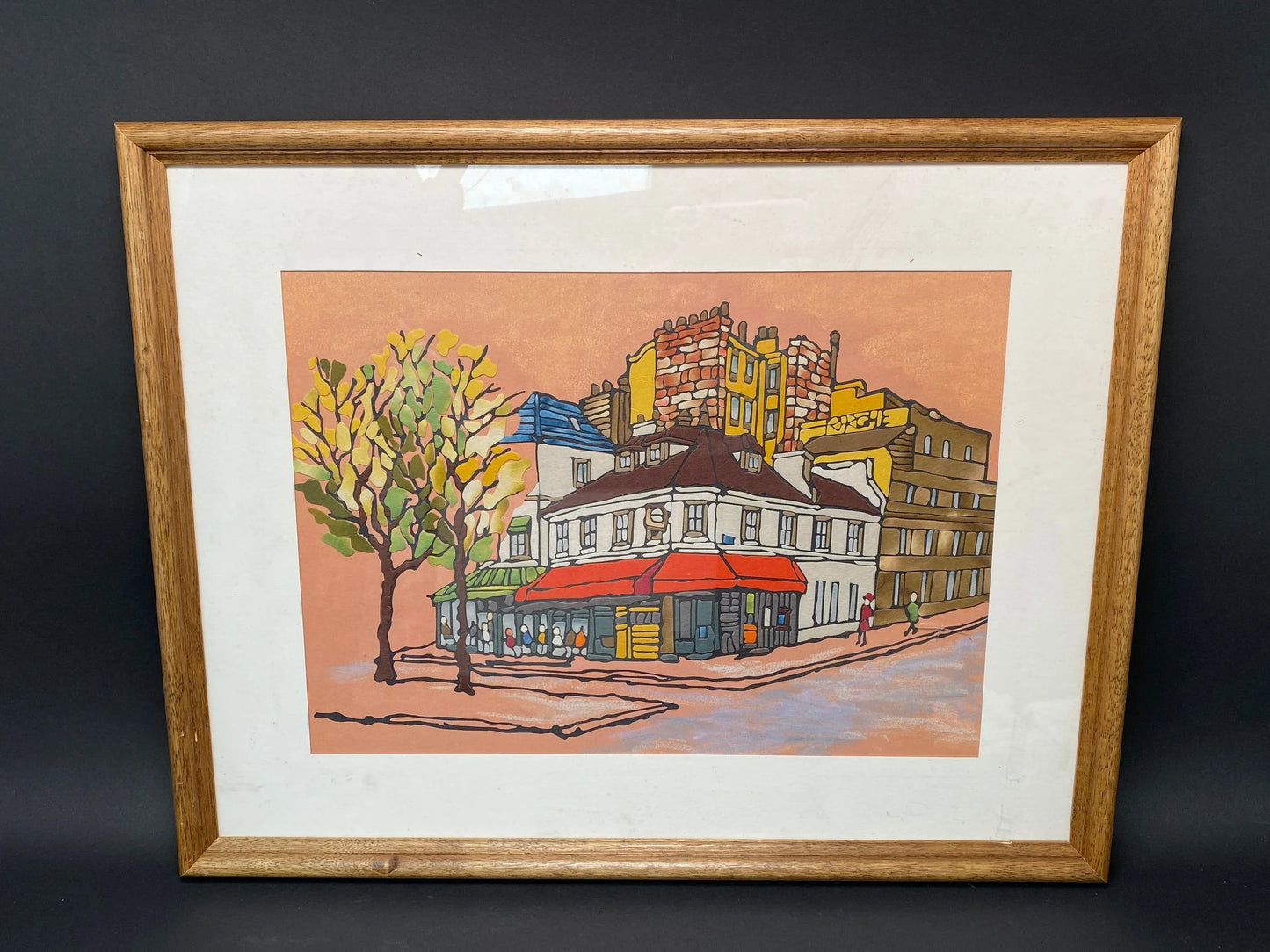 Hand Made Art Frame Printing！ Fabric Collage, Japanese Mixed Colorful Fabric Painting with Wooden Frame Vintage