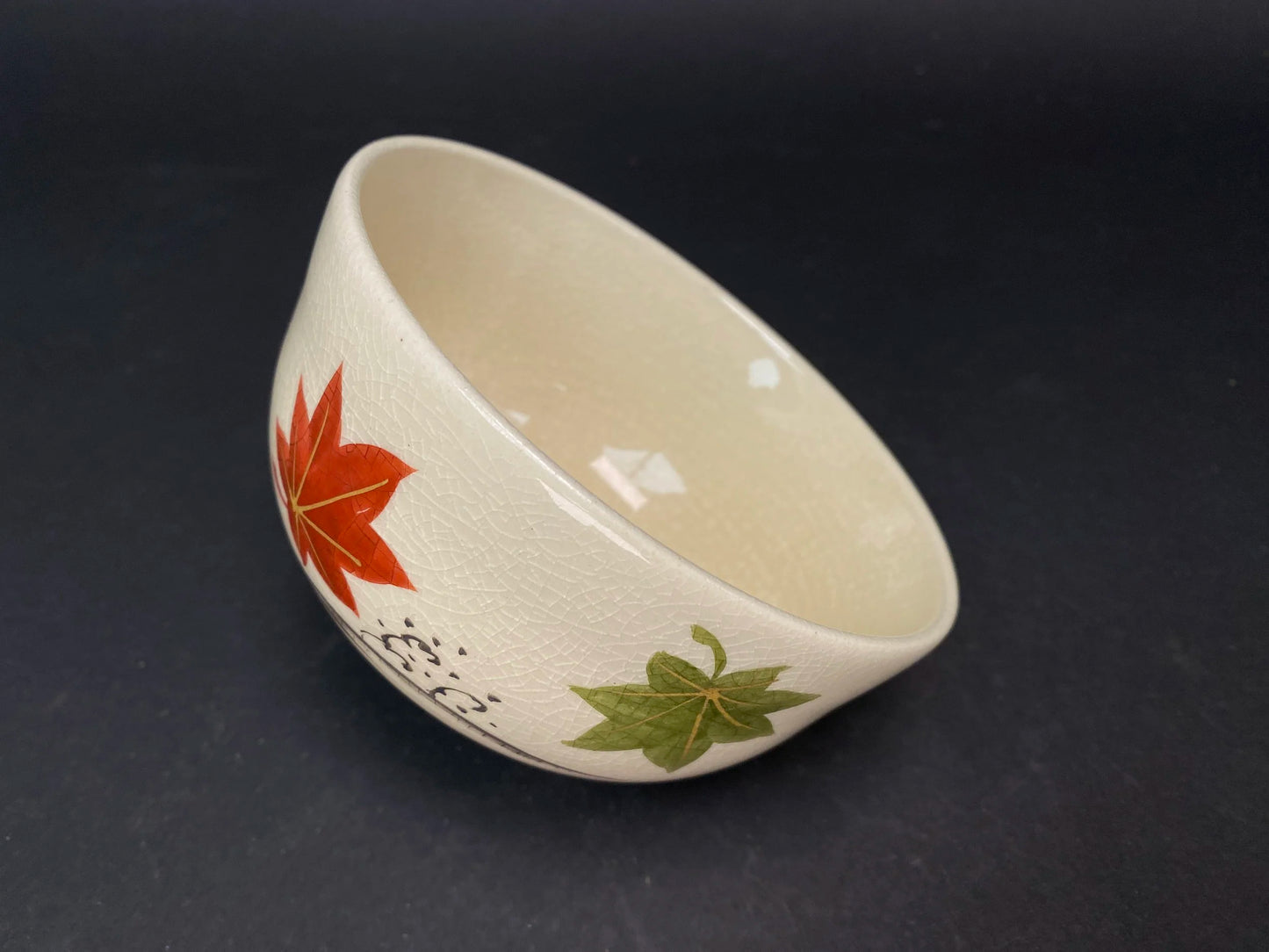 Kurita Yaki Matcha Bowl Maple Leaf Chawan