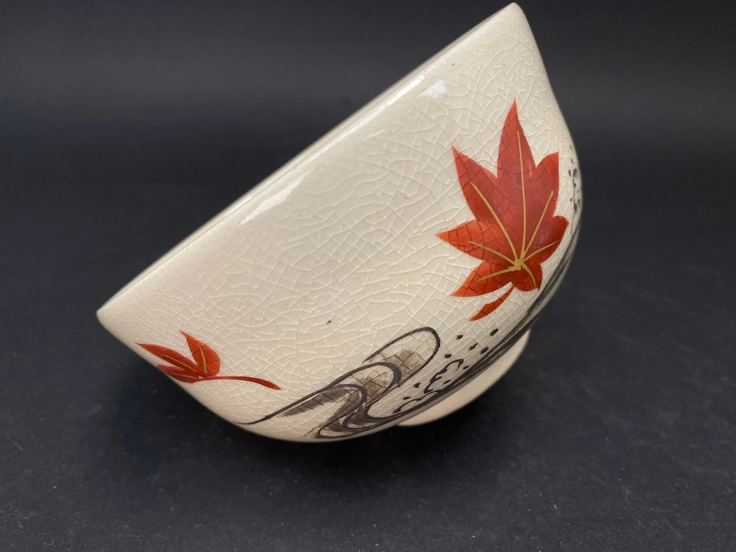 Kurita Yaki Matcha Bowl Maple Leaf Chawan