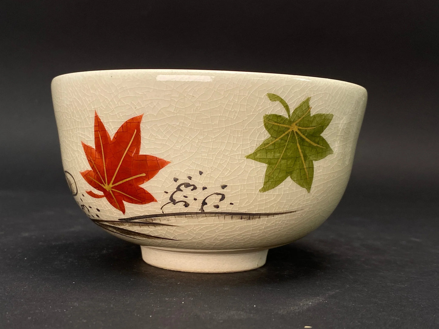 Kurita Yaki Matcha Bowl Maple Leaf Chawan
