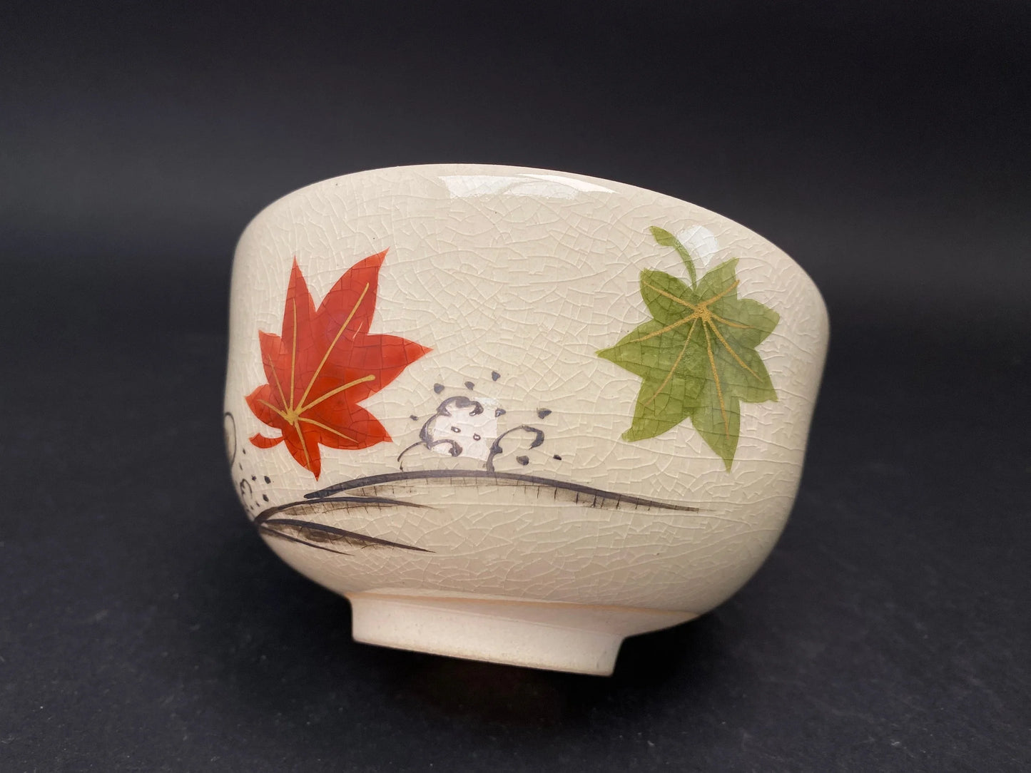 Kurita Yaki Matcha Bowl Maple Leaf Chawan