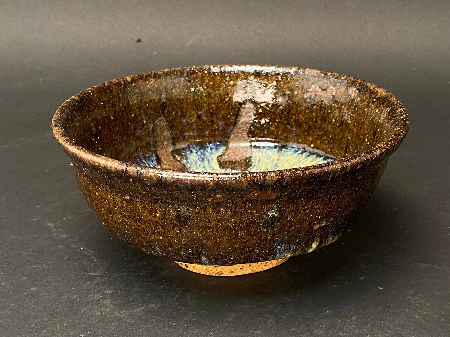 Nippon Ash Glaze Chawan, Made in Japan, fabulous Ash glaze TEA BOWL w/signature, White & Brown,