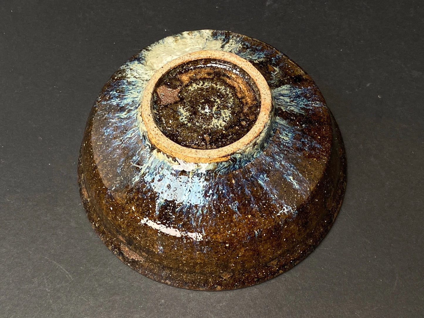 Nippon Ash Glaze Chawan, Made in Japan, fabulous Ash glaze TEA BOWL w/signature, White & Brown,
