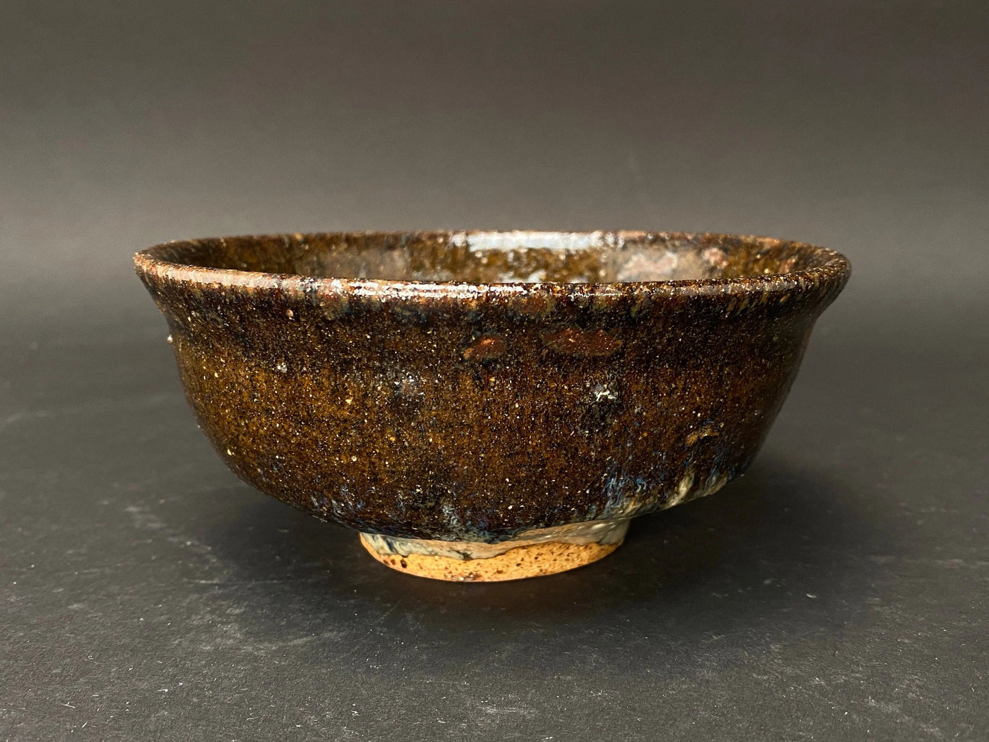Nippon Ash Glaze Chawan, Made in Japan, fabulous Ash glaze TEA BOWL w/signature, White & Brown,