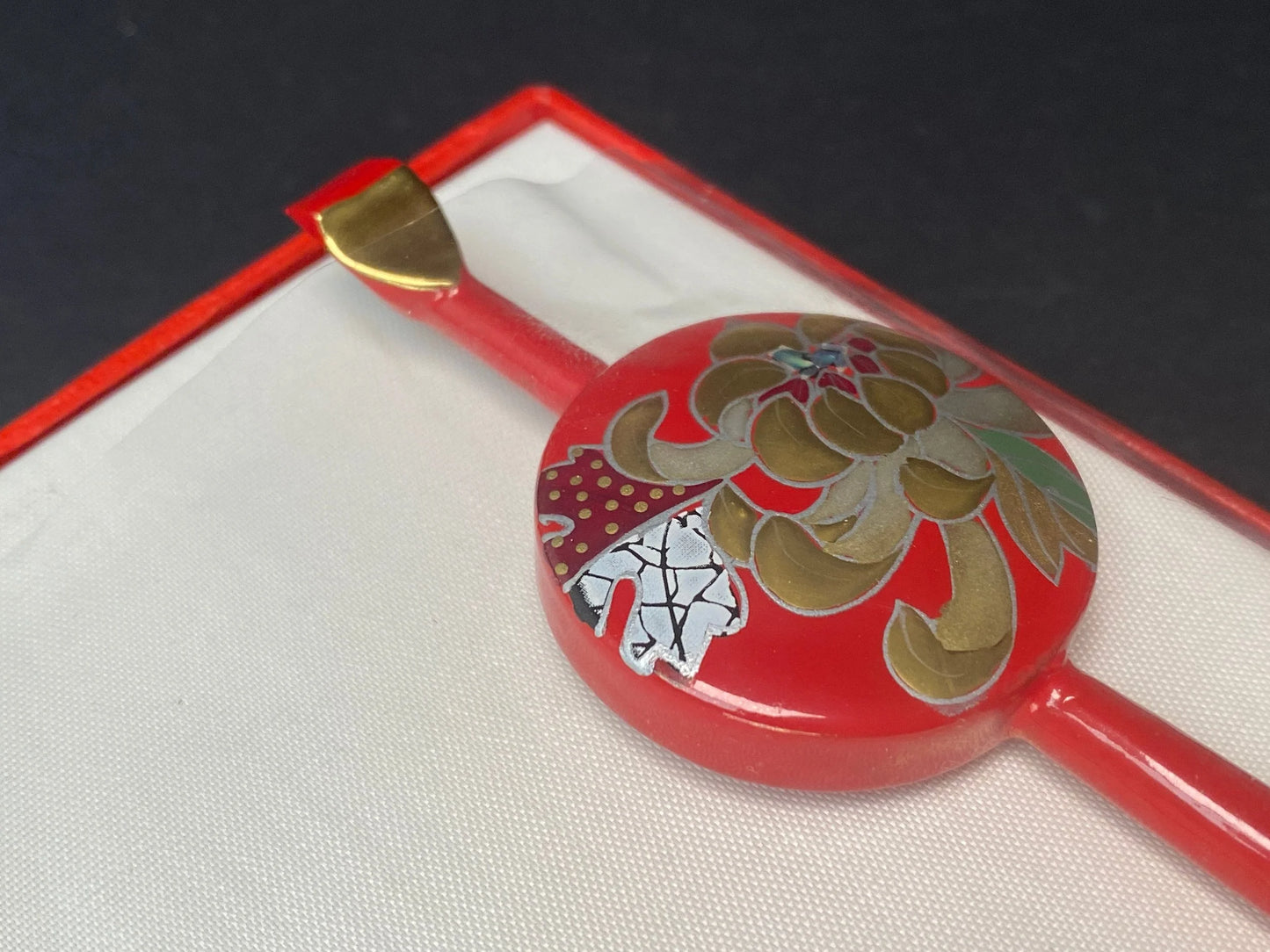 Japanese Maiko Geisha Hair Accessories Set Comb+ Hair Pin, Red & Gold, Bride Kanzashi, Kimono hair stick w/co-box
