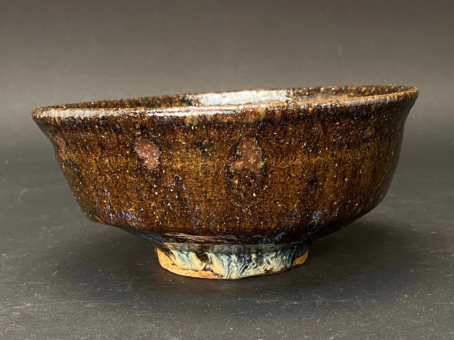 Nippon Ash Glaze Chawan, Made in Japan, fabulous Ash glaze TEA BOWL w/signature, White & Brown,
