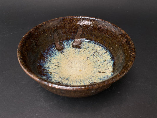 Nippon Ash Glaze Chawan, Made in Japan, fabulous Ash glaze TEA BOWL w/signature, White & Brown,