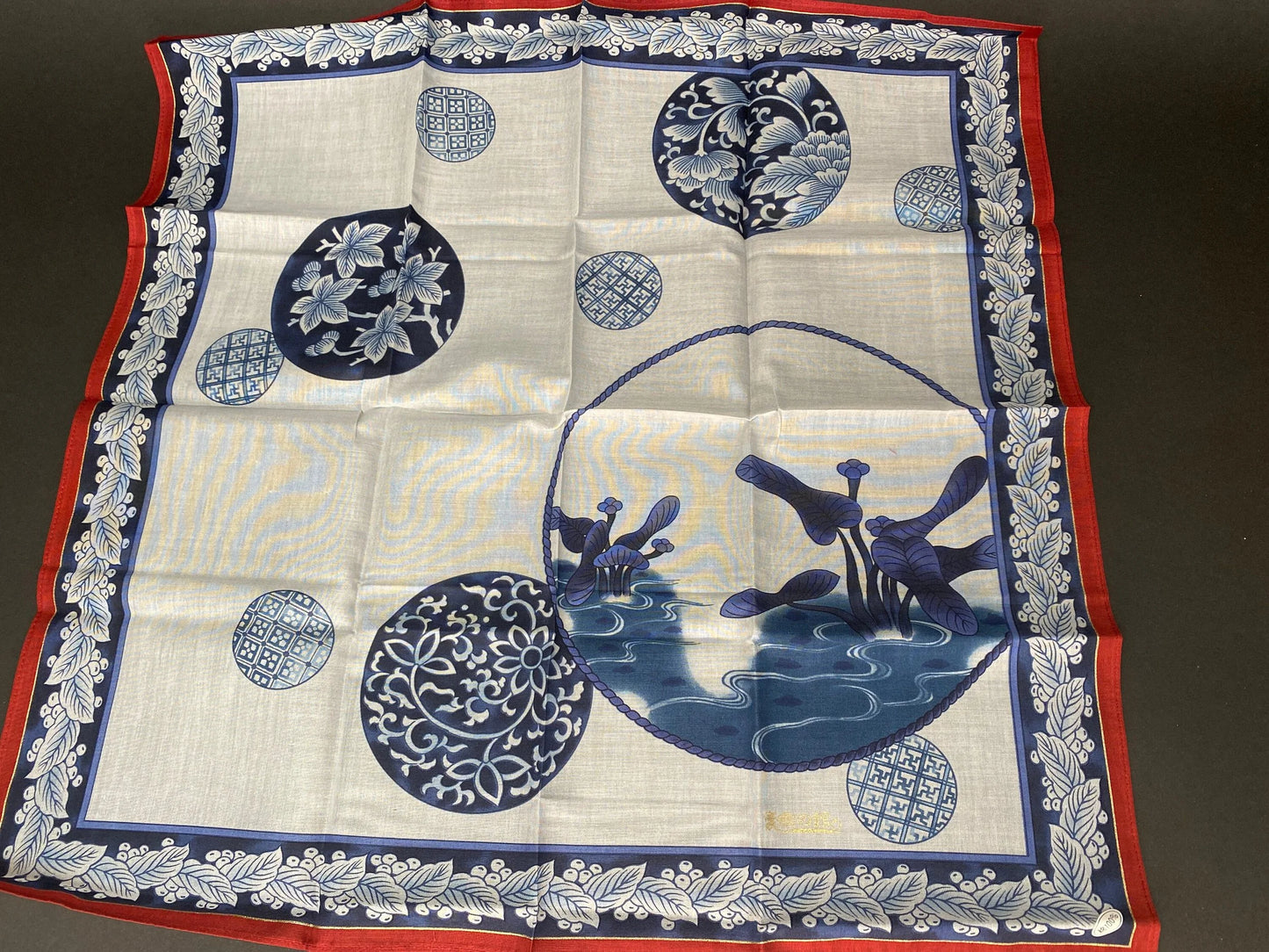 Fukusa Cotton, Japanese square Kerchief & Bag, High-Class Cloth Kimono Fabric, Open Box, Hyakunin Isshu Karuta pattern