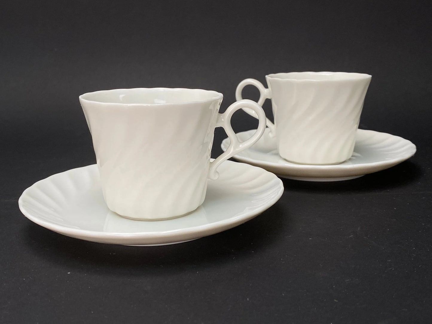 Japan Narumi PAIR Tea Cup, Coffee Cup & Saucer, with box, White porcelain set, elegant Design, Made in Japan, Vintage
