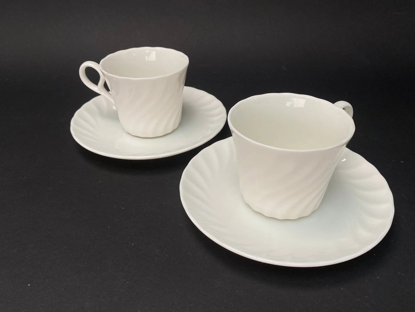 Japan Narumi PAIR Tea Cup, Coffee Cup & Saucer, with box, White porcelain set, elegant Design, Made in Japan, Vintage