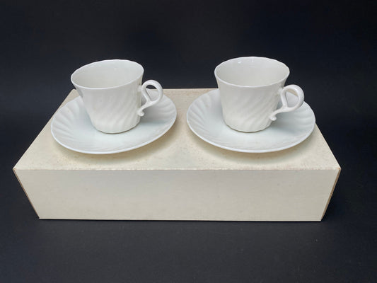 Japan Narumi PAIR Tea Cup, Coffee Cup & Saucer, with box, White porcelain set, elegant Design, Made in Japan, Vintage