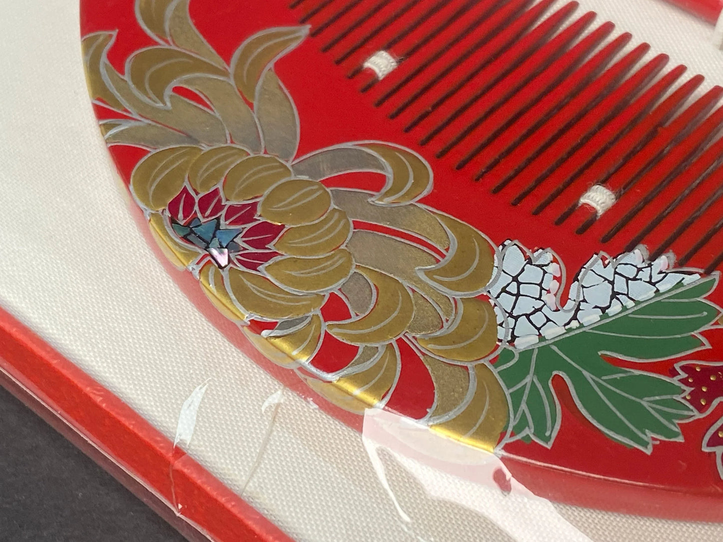 Japanese Maiko Geisha Hair Accessories Set Comb+ Hair Pin, Red & Gold, Bride Kanzashi, Kimono hair stick w/co-box