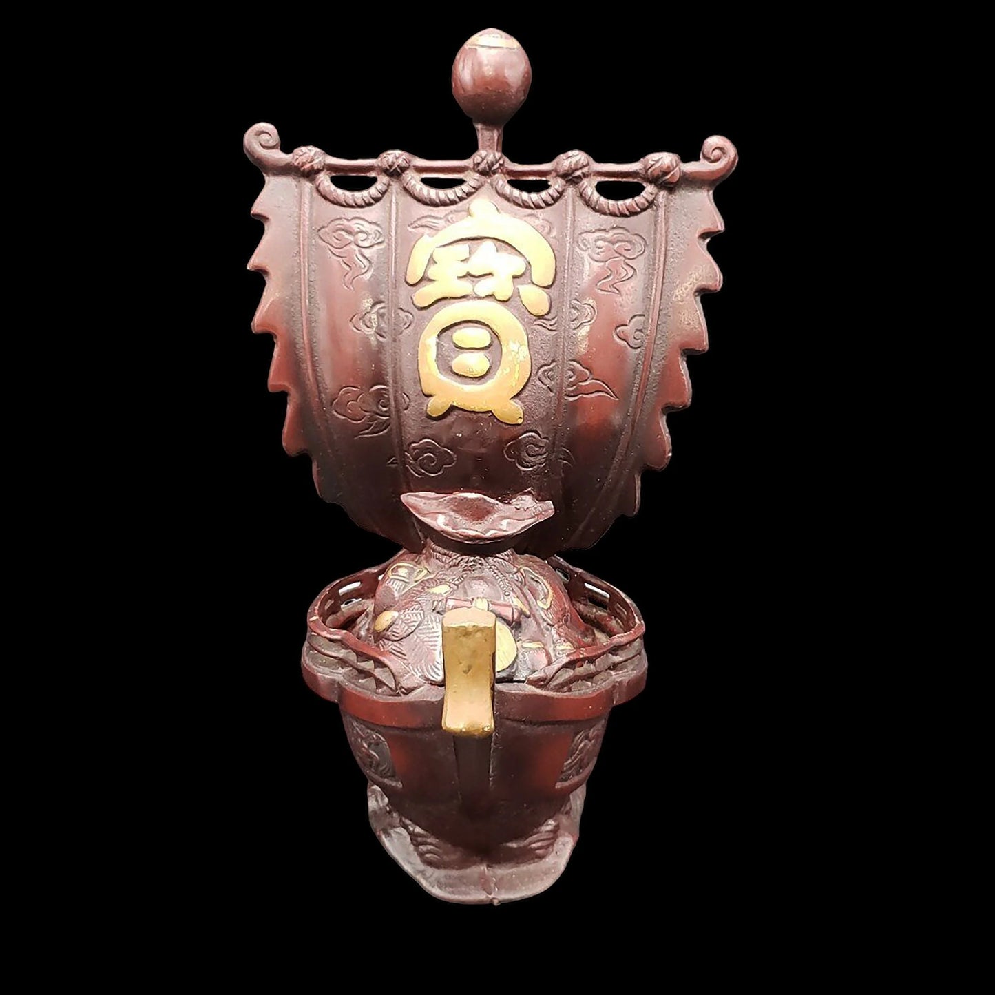 Cast Iron Treasure Ship Red RARE Statue with cushion, H13.5" Japanese Seven Lucky Gods Figurine, replica Art Sculpture!
