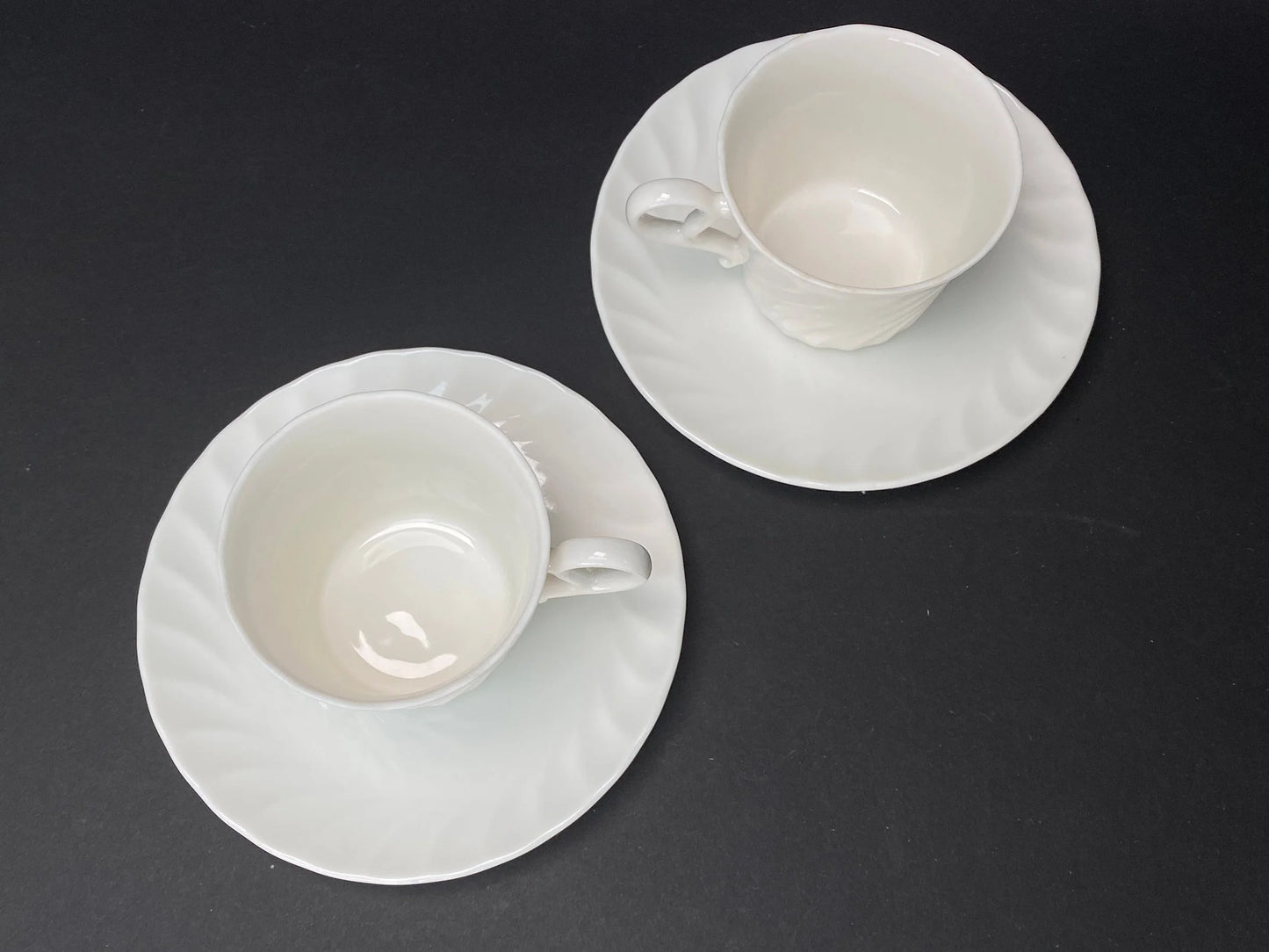 Japan Narumi PAIR Tea Cup, Coffee Cup & Saucer, with box, White porcelain set, elegant Design, Made in Japan, Vintage