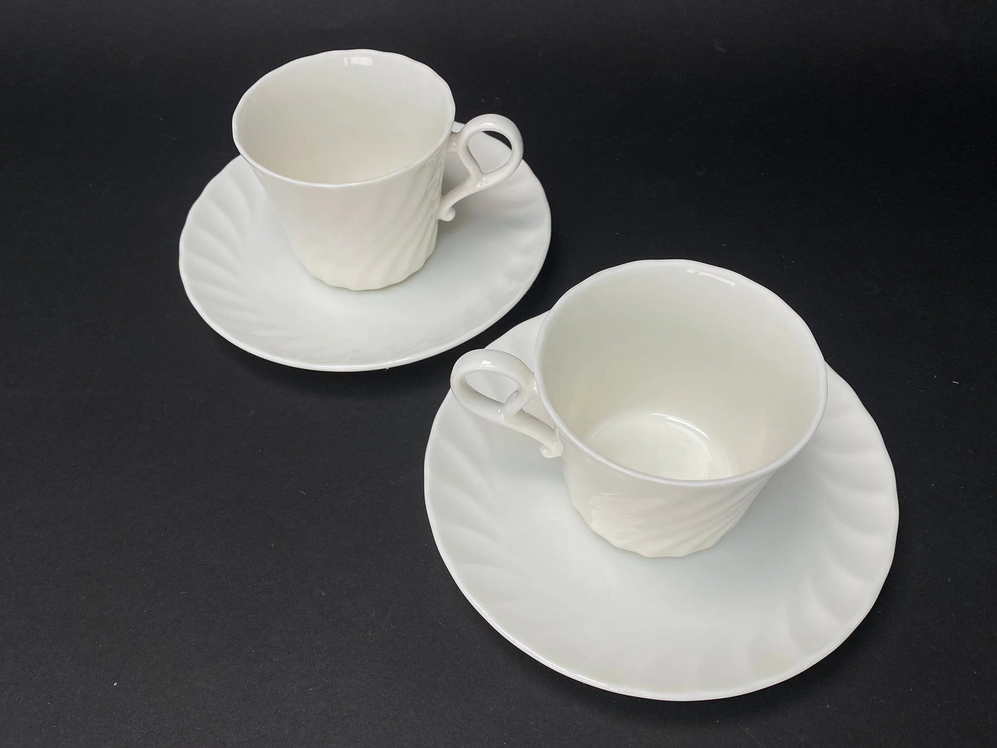 Japan Narumi PAIR Tea Cup, Coffee Cup & Saucer, with box, White porcelain set, elegant Design, Made in Japan, Vintage