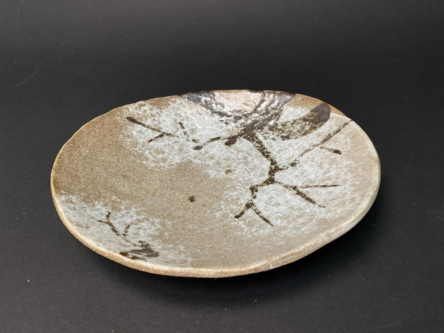 Japanese Art Dish signed, Buemon Big Plate Trinket 7.5” , tree pattern design, OPEN BOX