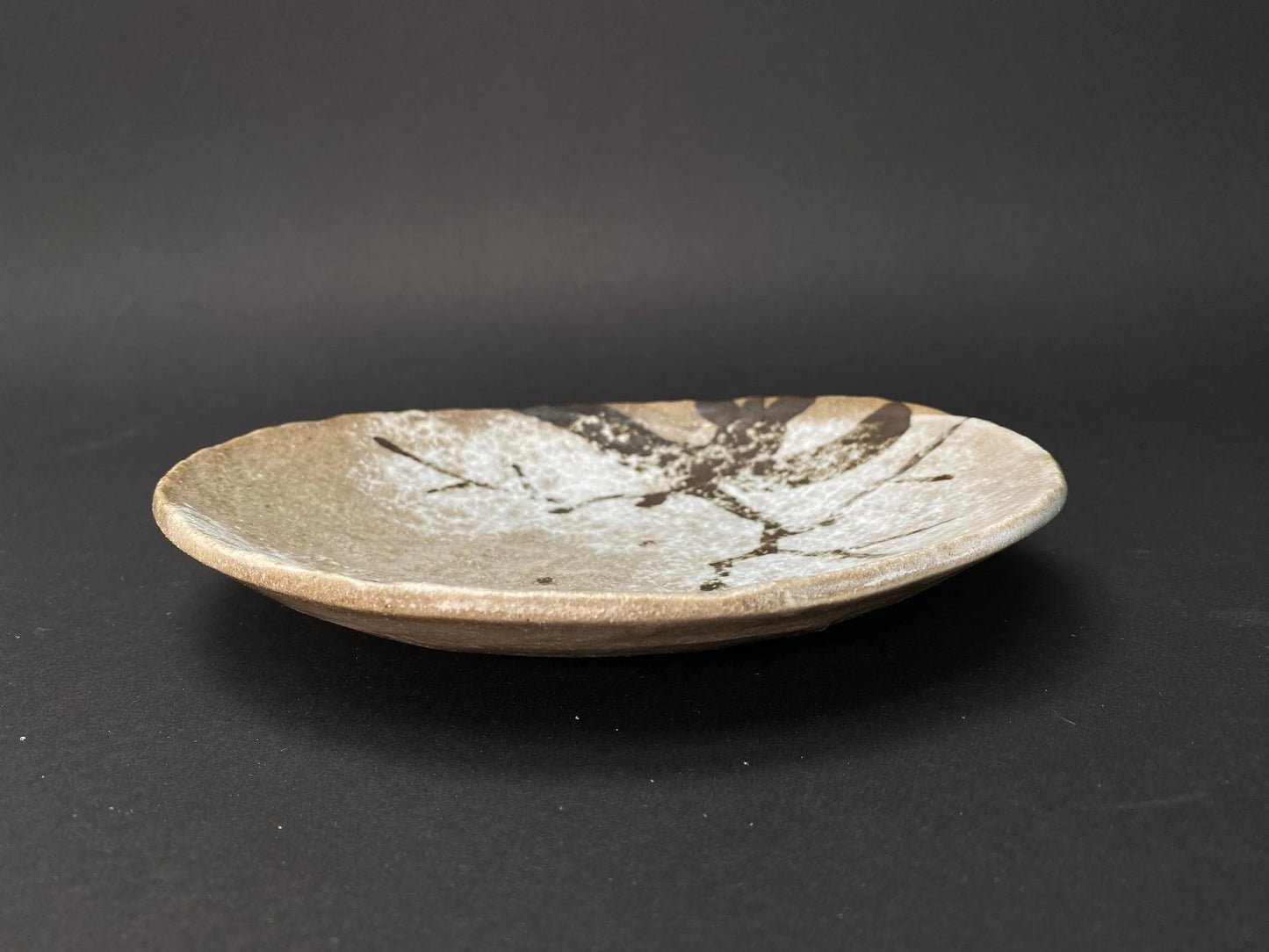 Japanese Art Dish signed, Buemon Big Plate Trinket 7.5” , tree pattern design, OPEN BOX