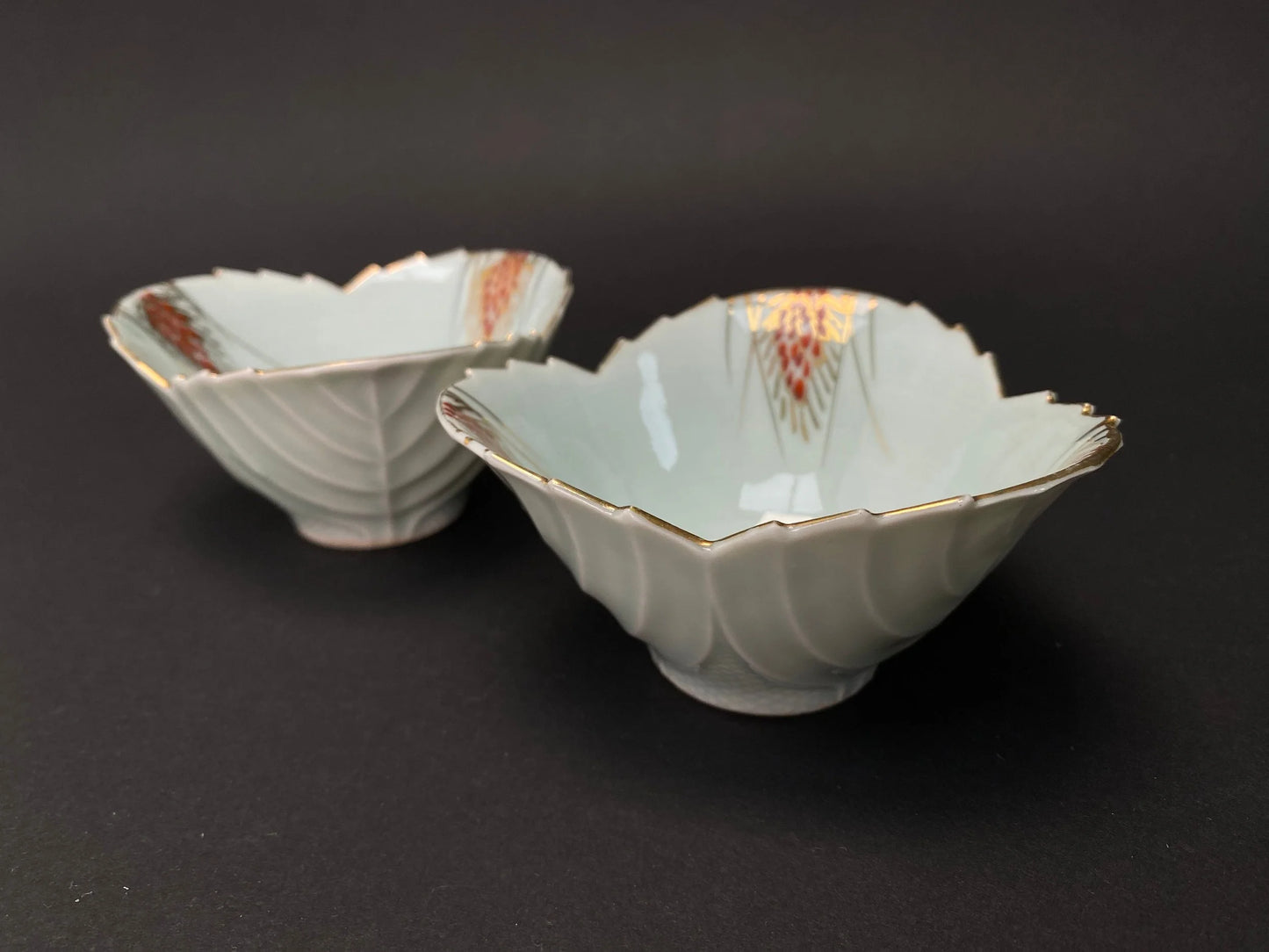PAIR New Japanese light Blue Leaf Bowls, Assorted dipping bowl, Salad and Dessert,Japan Vintage