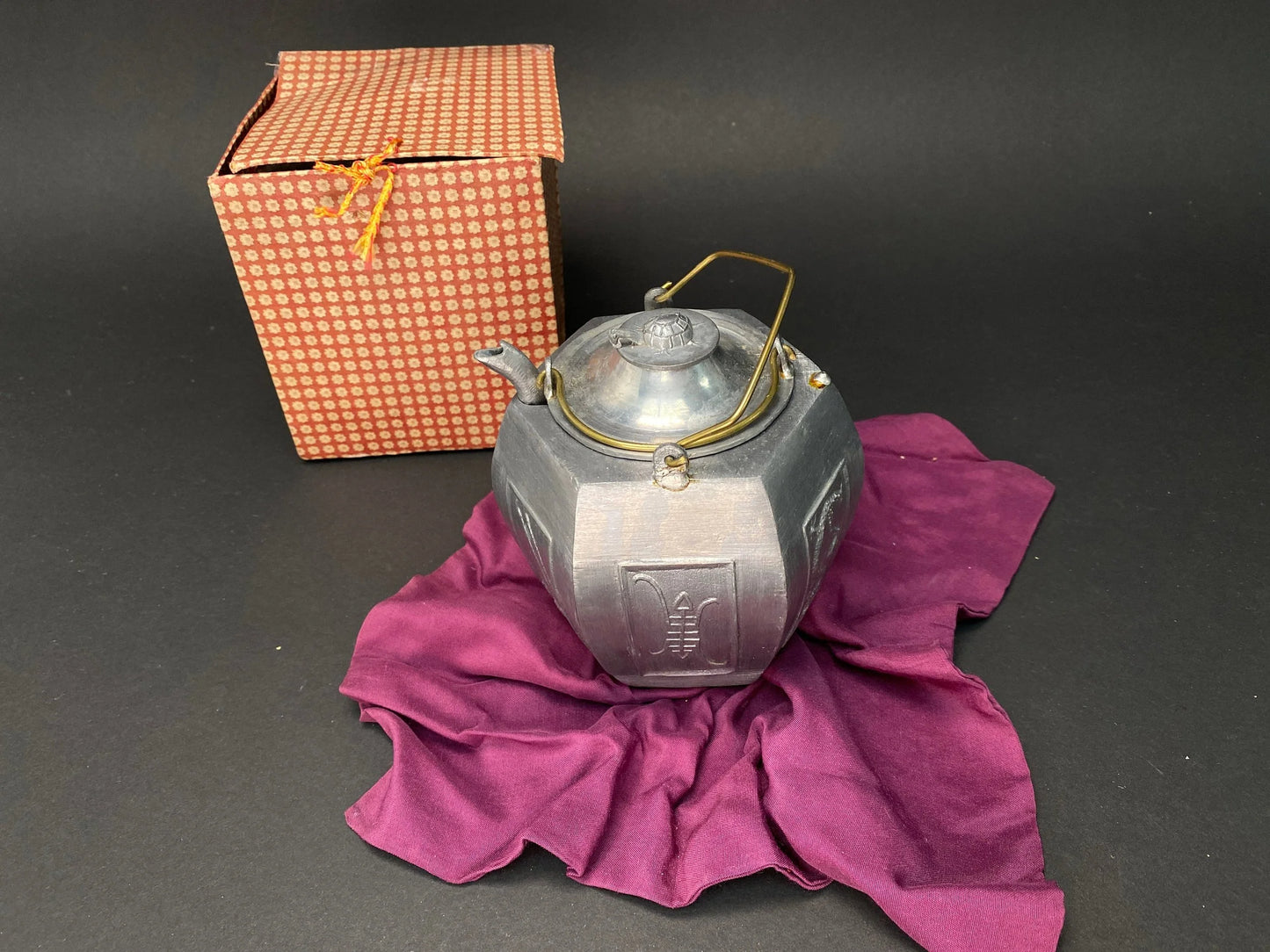 Tin Tea pot full set from Japan, warm/cold sake pot, double layer, hand crafted, Animal Spout, from Japan