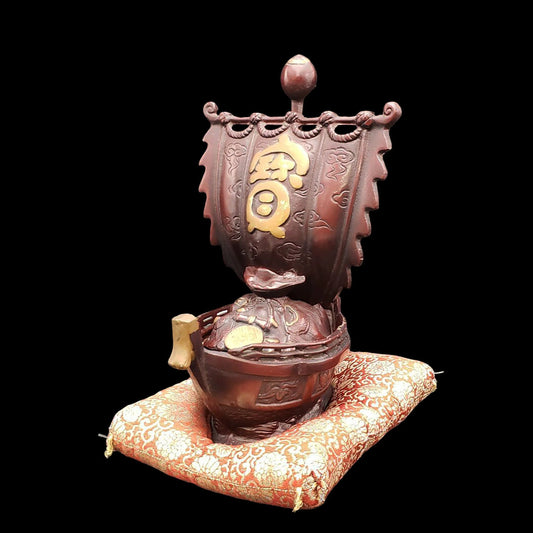 Cast Iron Treasure Ship Red RARE Statue with cushion, H13.5" Japanese Seven Lucky Gods Figurine, replica Art Sculpture!