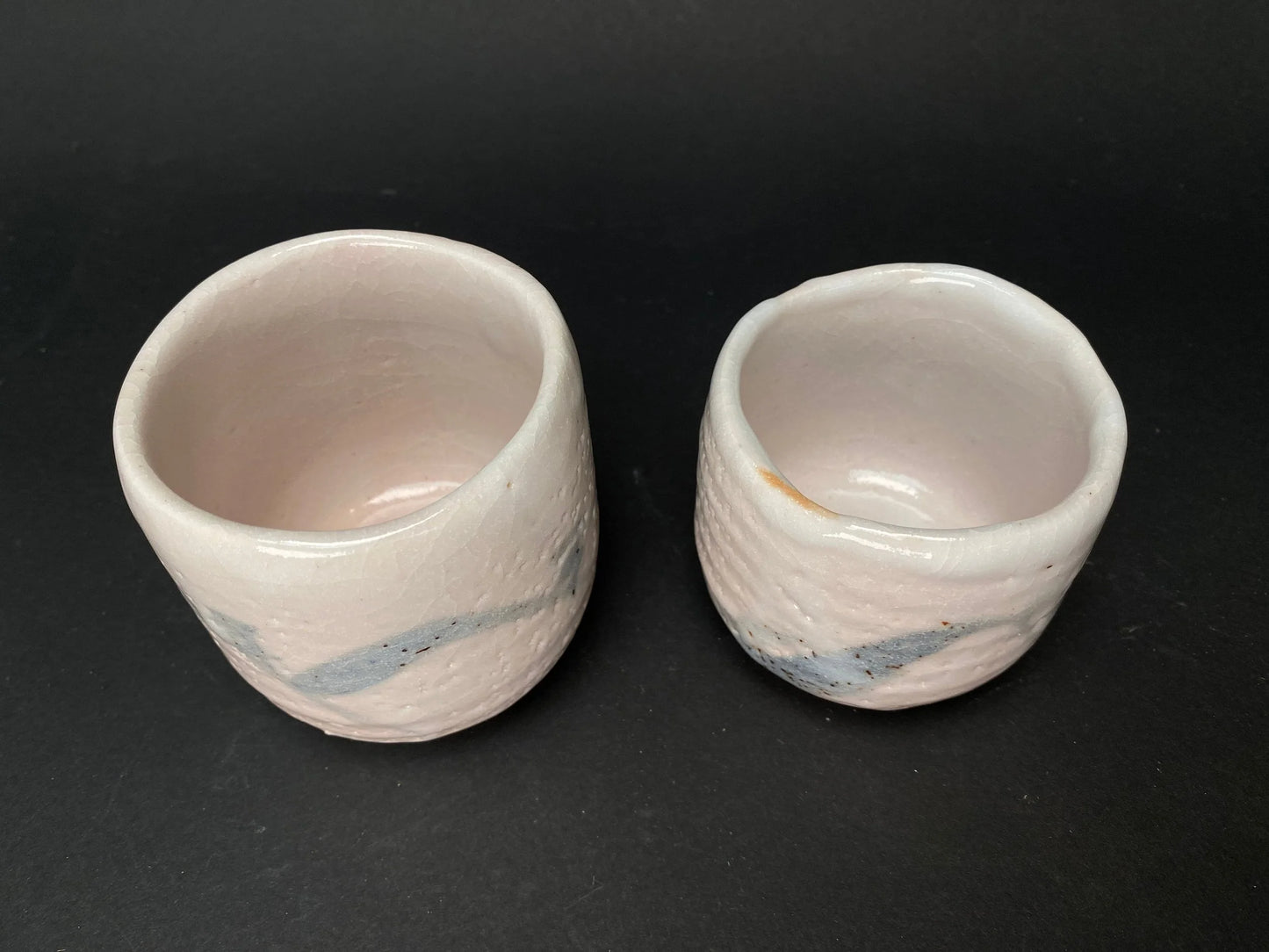 Shino ware PAIR of Tea Cups by Keiho, Mino yaki pinky Yunomi in gift box, Made in Japan