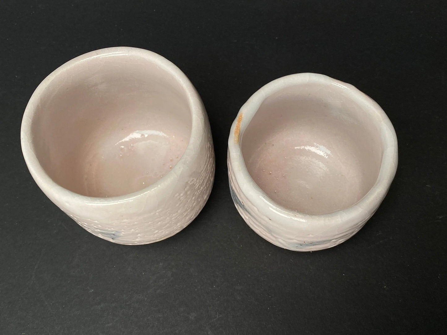 Shino ware PAIR of Tea Cups by Keiho, Mino yaki pinky Yunomi in gift box, Made in Japan
