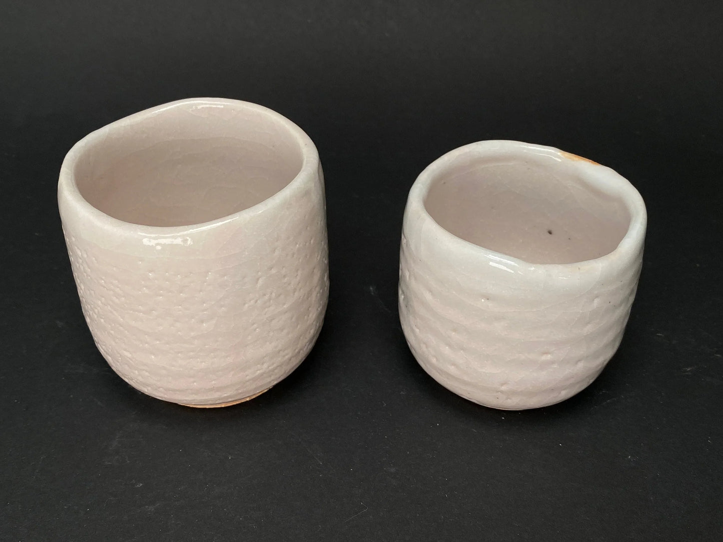 Shino ware PAIR of Tea Cups by Keiho, Mino yaki pinky Yunomi in gift box, Made in Japan