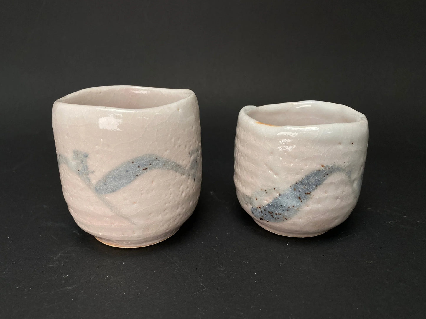 Shino ware PAIR of Tea Cups by Keiho, Mino yaki pinky Yunomi in gift box, Made in Japan