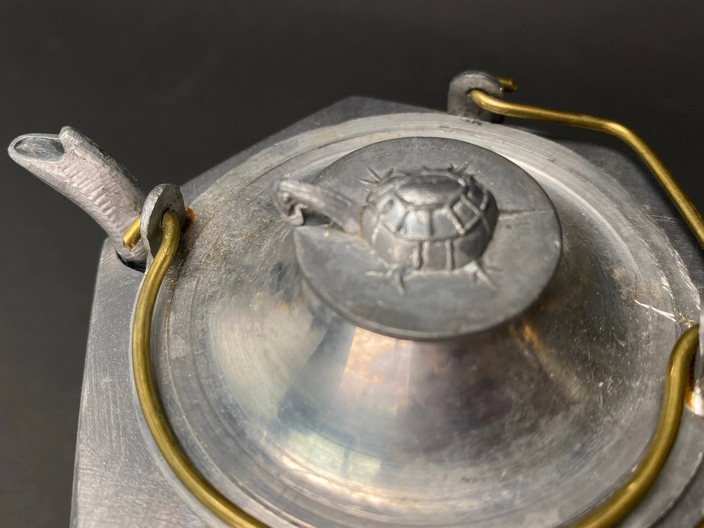Tin Tea pot full set from Japan, warm/cold sake pot, double layer, hand crafted, Animal Spout, from Japan