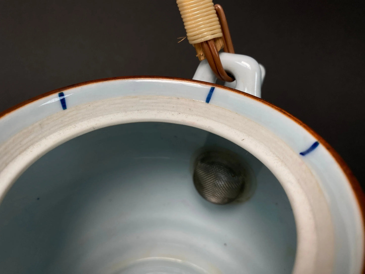 Tea Kettle Set, Japanese Ceramic Tea pot with handle, 2 Tea cups and tea kettle, Ball  shape, Vintage Art Porcelain, Blue and White,Big