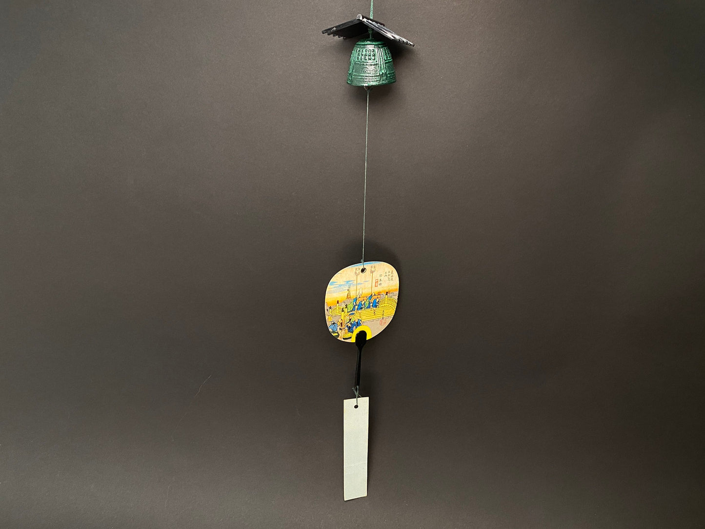 Japan Iron hanging Wind Chime Bell, Zen Furin Bell chime with Paper Tag, Garden Decor, Outdoor Japanese Bell, Meditation Sound, VTG