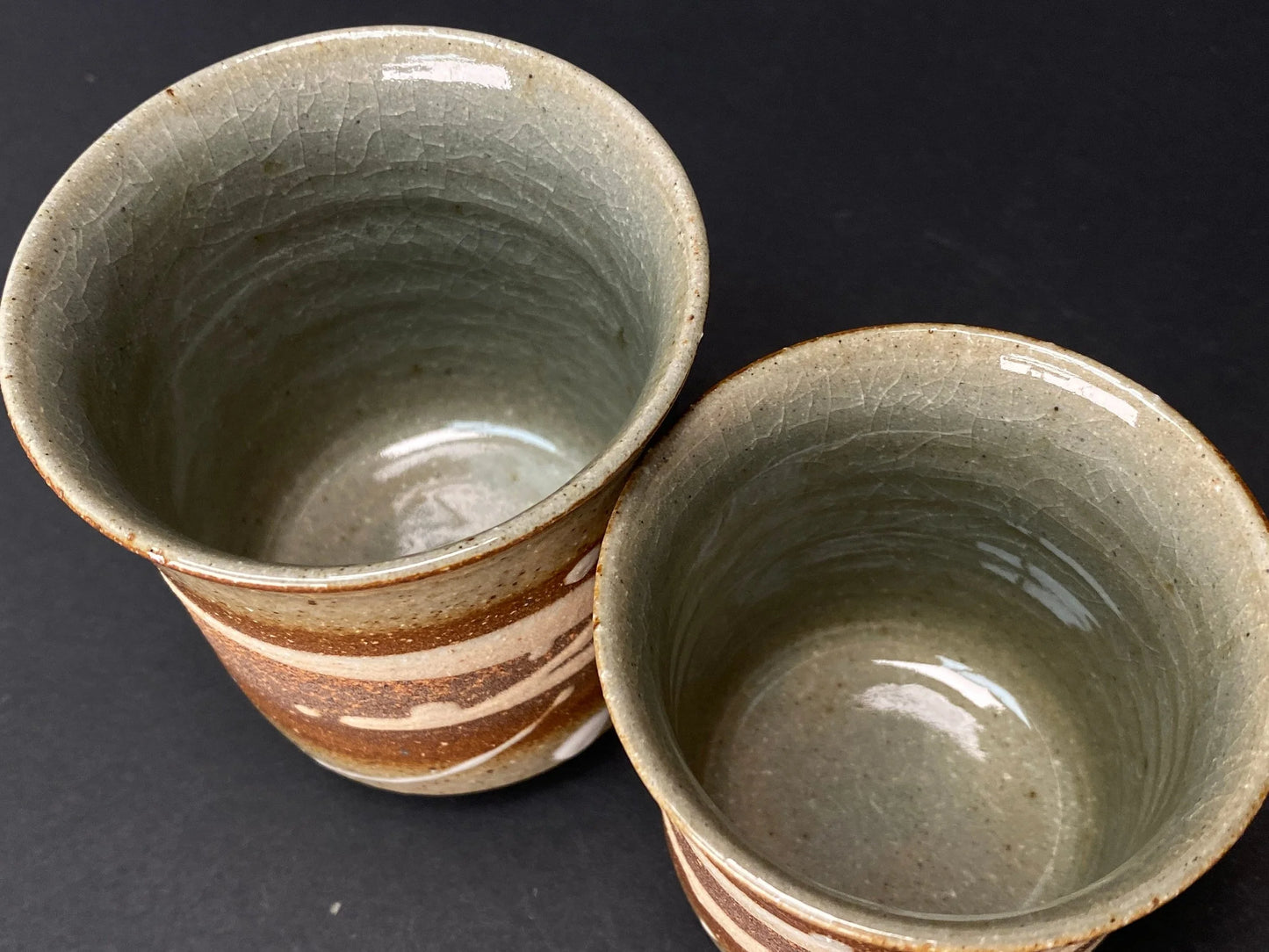 Japanese PAIRE Echizen Ware Yunomi Tea Cup Set, Kuninarigama Japanese Pottery, Signed Tomobako, Wabi Sabi Ceramic Teacups