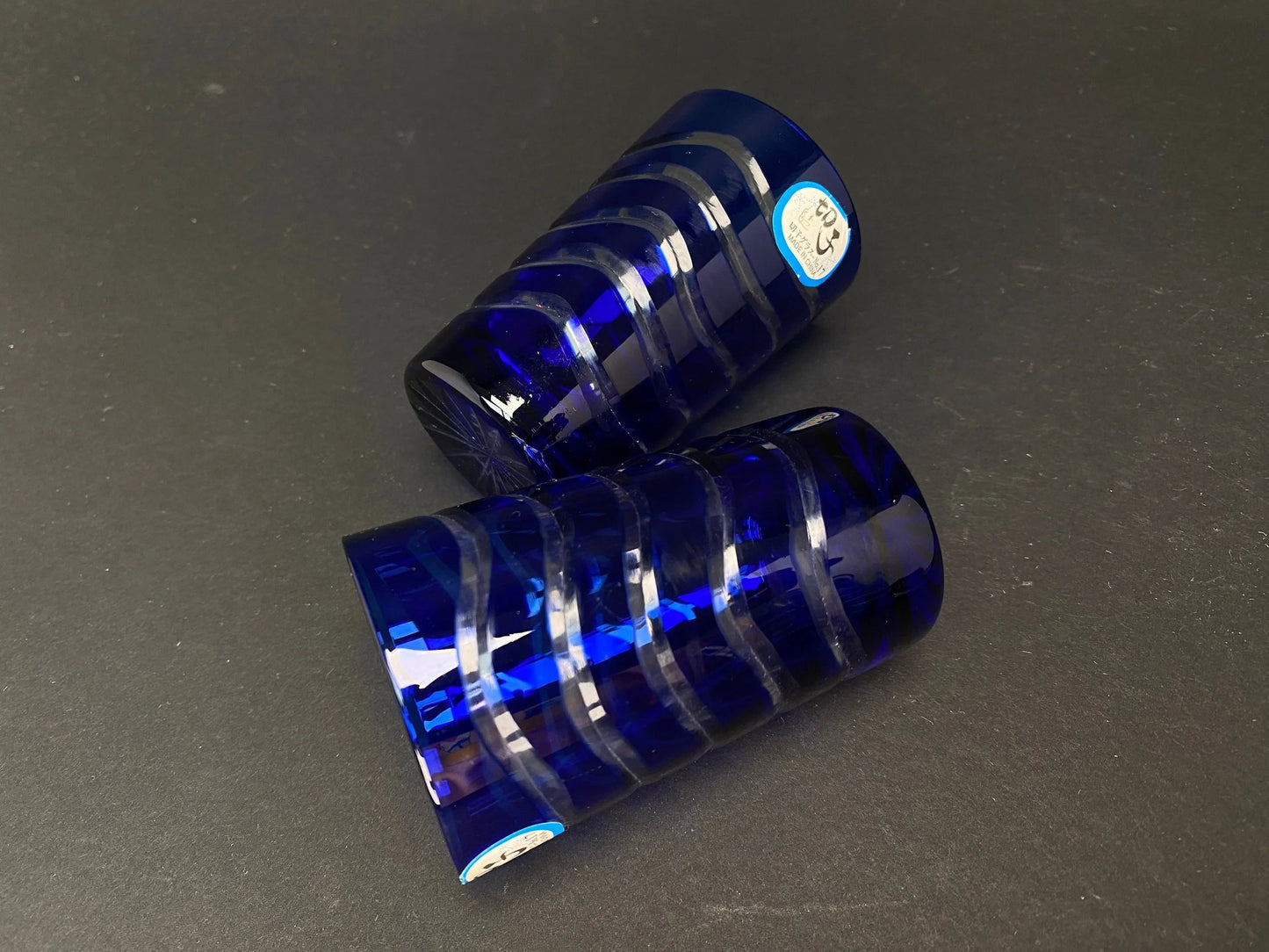 Japan Crystal Edo Kiriko cups,Pair Japanese Craft Shochu Sake Shots Glass, 60ml/2oz Blue 2pcs