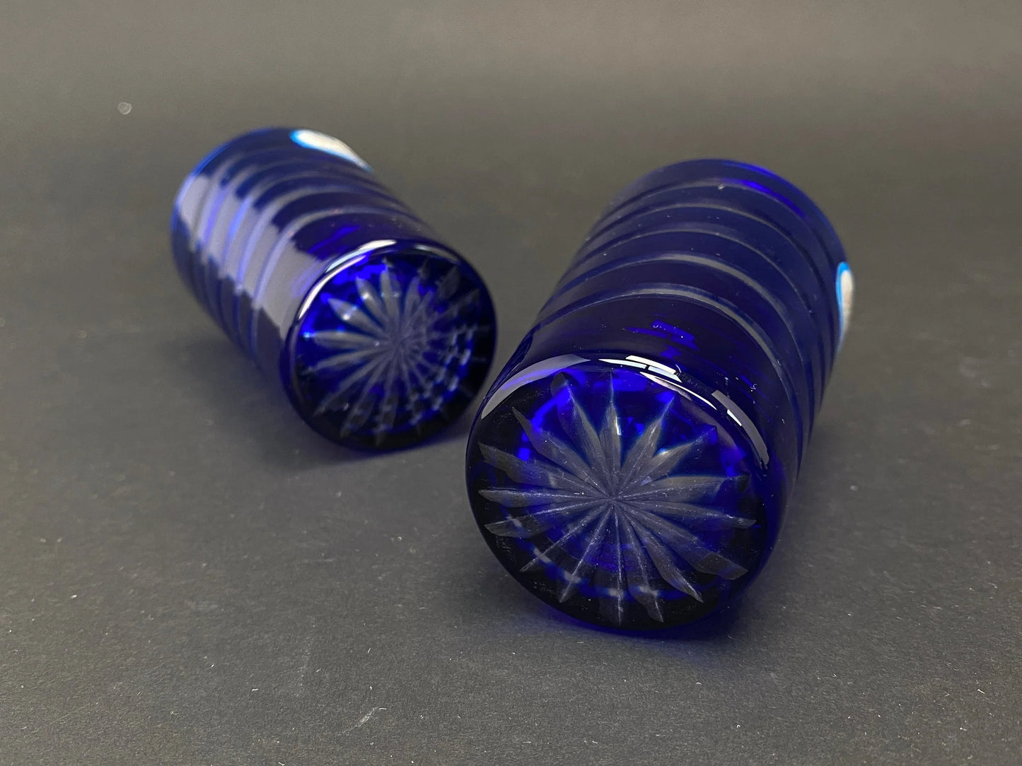Japan Crystal Edo Kiriko cups,Pair Japanese Craft Shochu Sake Shots Glass, 60ml/2oz Blue 2pcs