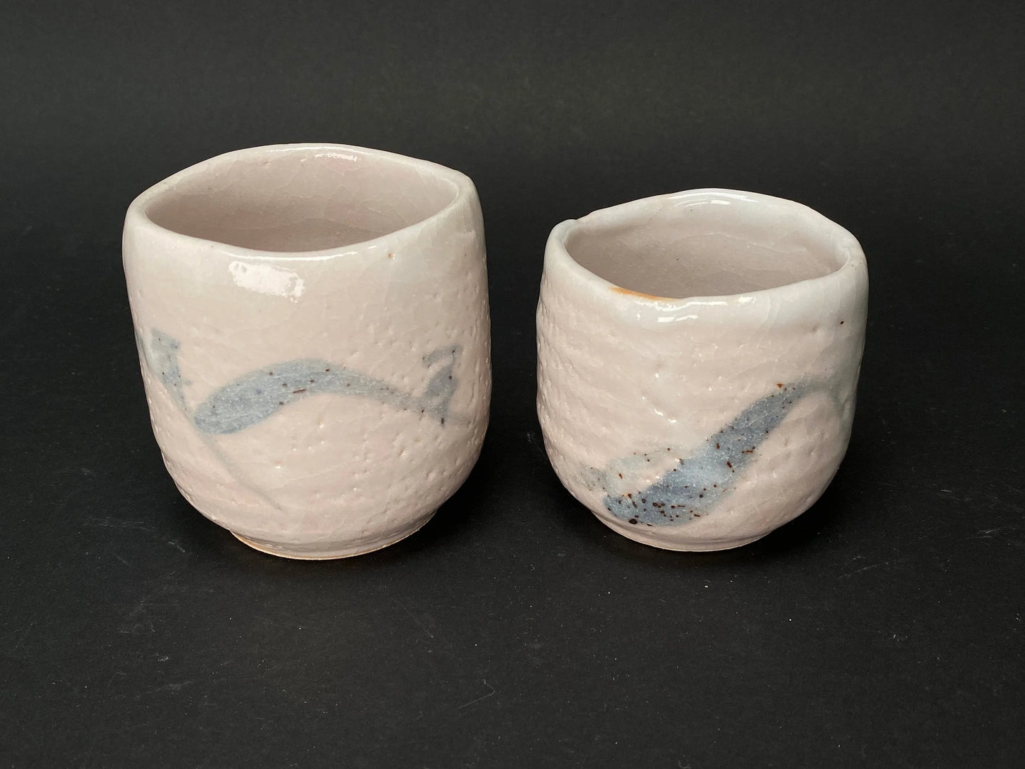 Shino ware PAIR of Tea Cups by Keiho, Mino yaki pinky Yunomi in gift box, Made in Japan