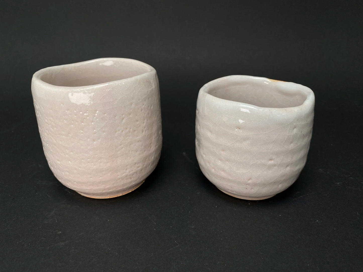 Shino ware PAIR of Tea Cups by Keiho, Mino yaki pinky Yunomi in gift box, Made in Japan