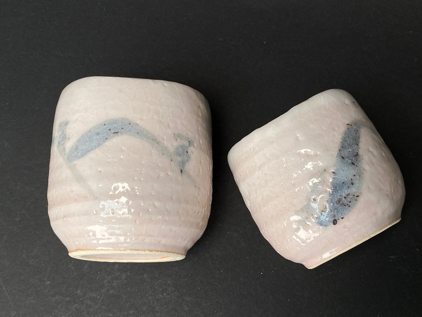 Shino ware PAIR of Tea Cups by Keiho, Mino yaki pinky Yunomi in gift box, Made in Japan