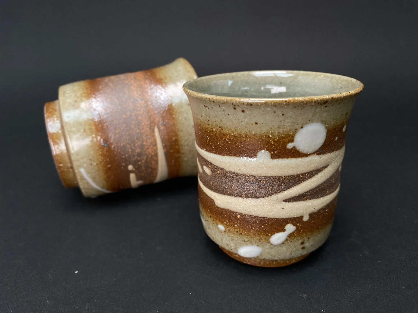 Japanese PAIRE Echizen Ware Yunomi Tea Cup Set, Kuninarigama Japanese Pottery, Signed Tomobako, Wabi Sabi Ceramic Teacups