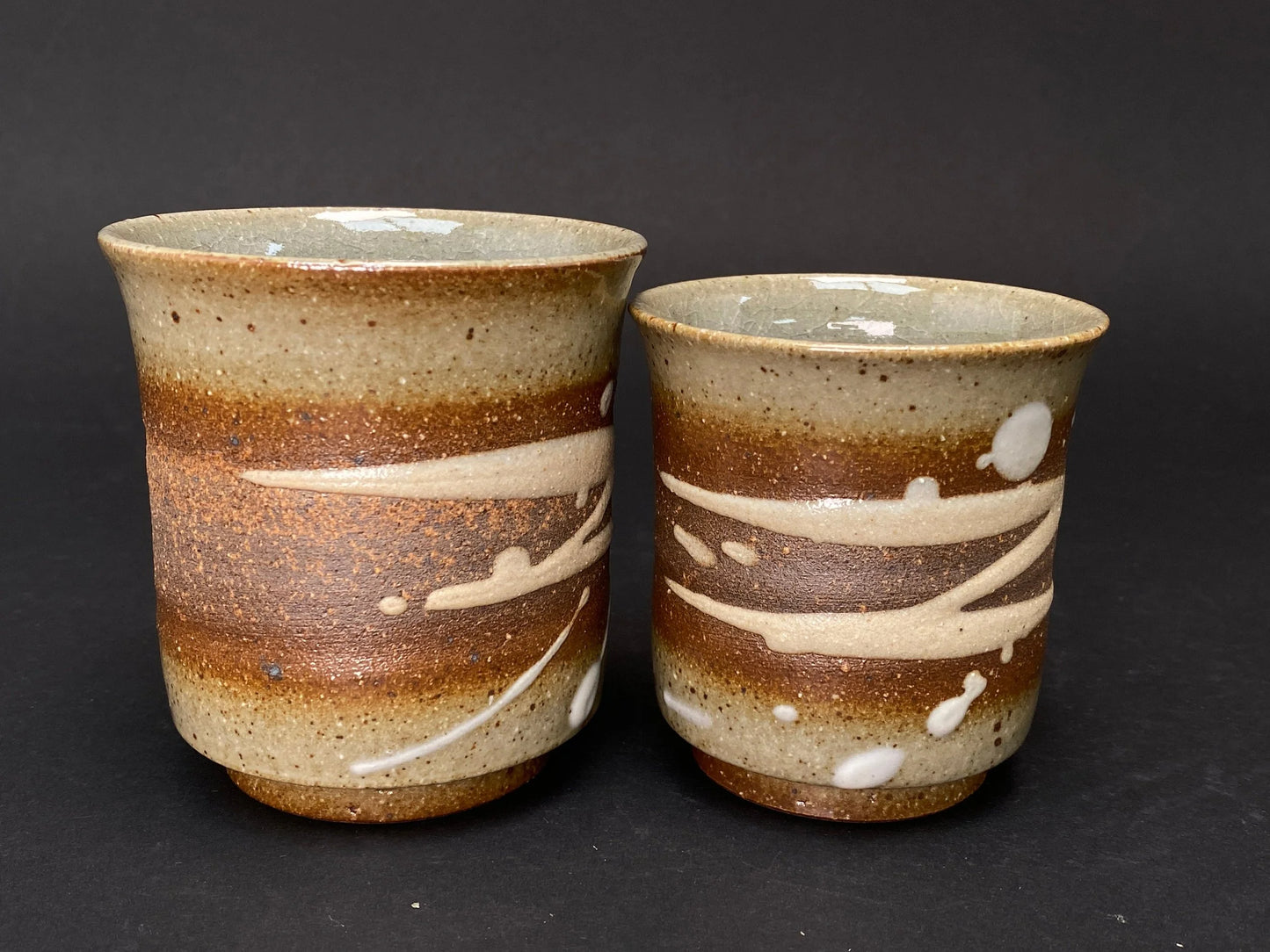 Japanese PAIRE Echizen Ware Yunomi Tea Cup Set, Kuninarigama Japanese Pottery, Signed Tomobako, Wabi Sabi Ceramic Teacups