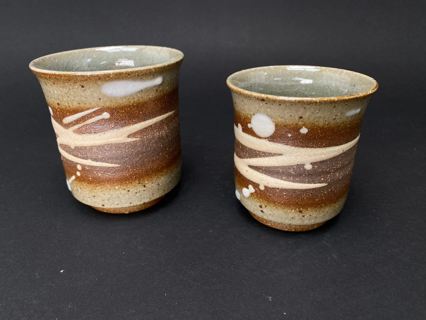 Japanese PAIRE Echizen Ware Yunomi Tea Cup Set, Kuninarigama Japanese Pottery, Signed Tomobako, Wabi Sabi Ceramic Teacups