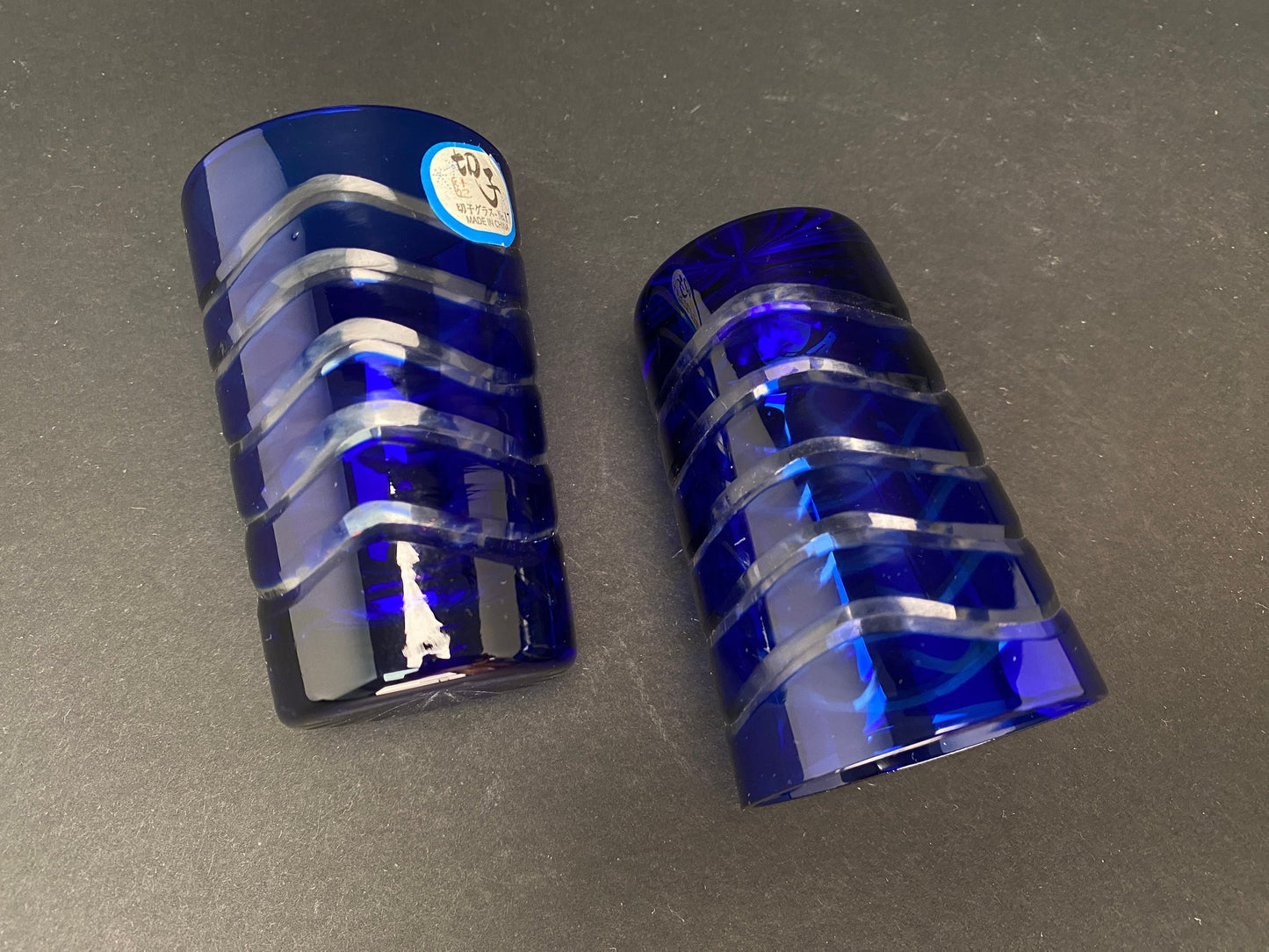 Japan Crystal Edo Kiriko cups,Pair Japanese Craft Shochu Sake Shots Glass, 60ml/2oz Blue 2pcs